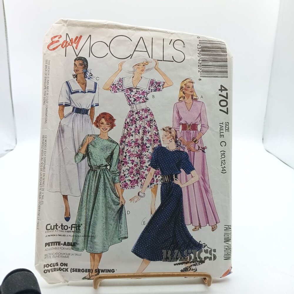 Easy McCalls 4707 Womens Vintage Sewing Pattern Size C 10-12-14